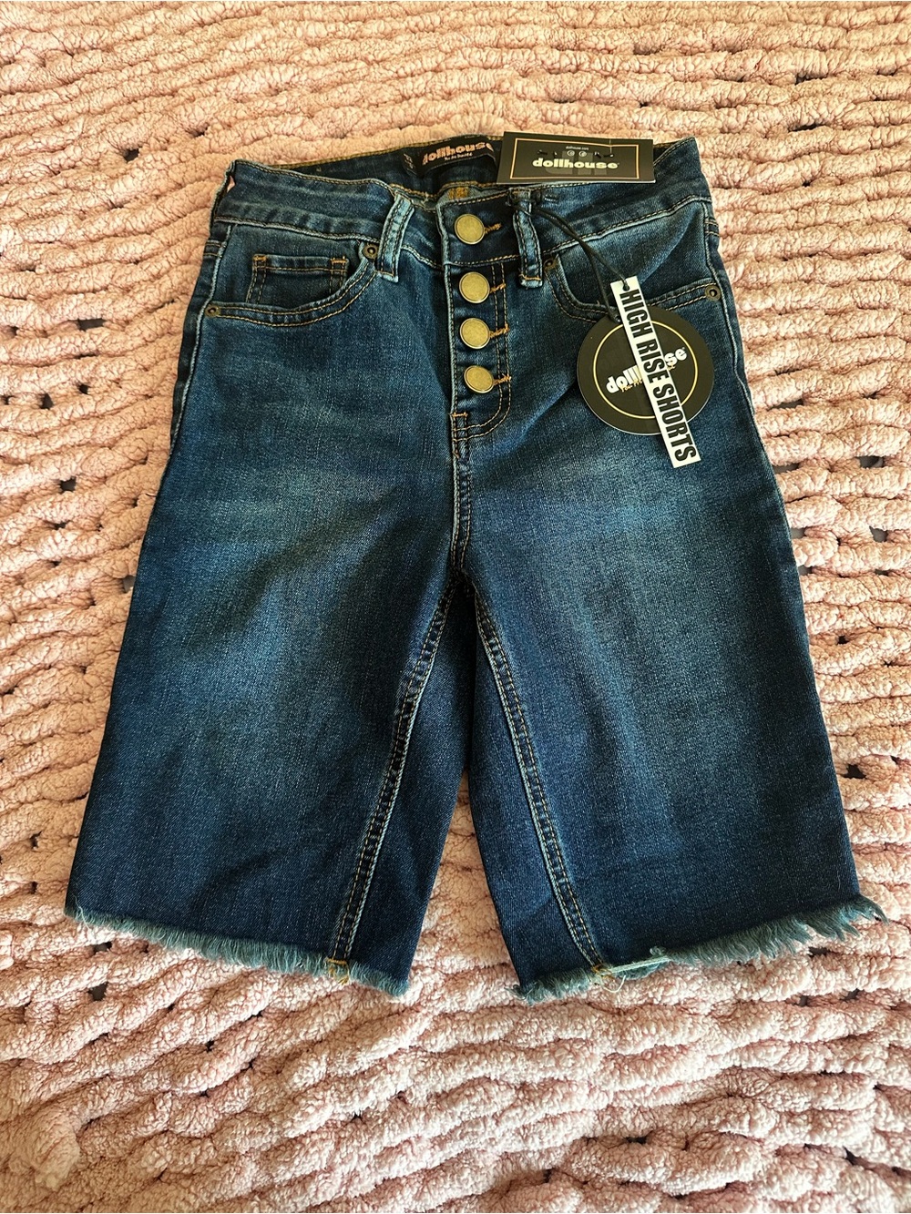 Dollhouse Dark Blue Denim Shorts with Contrast Stitching